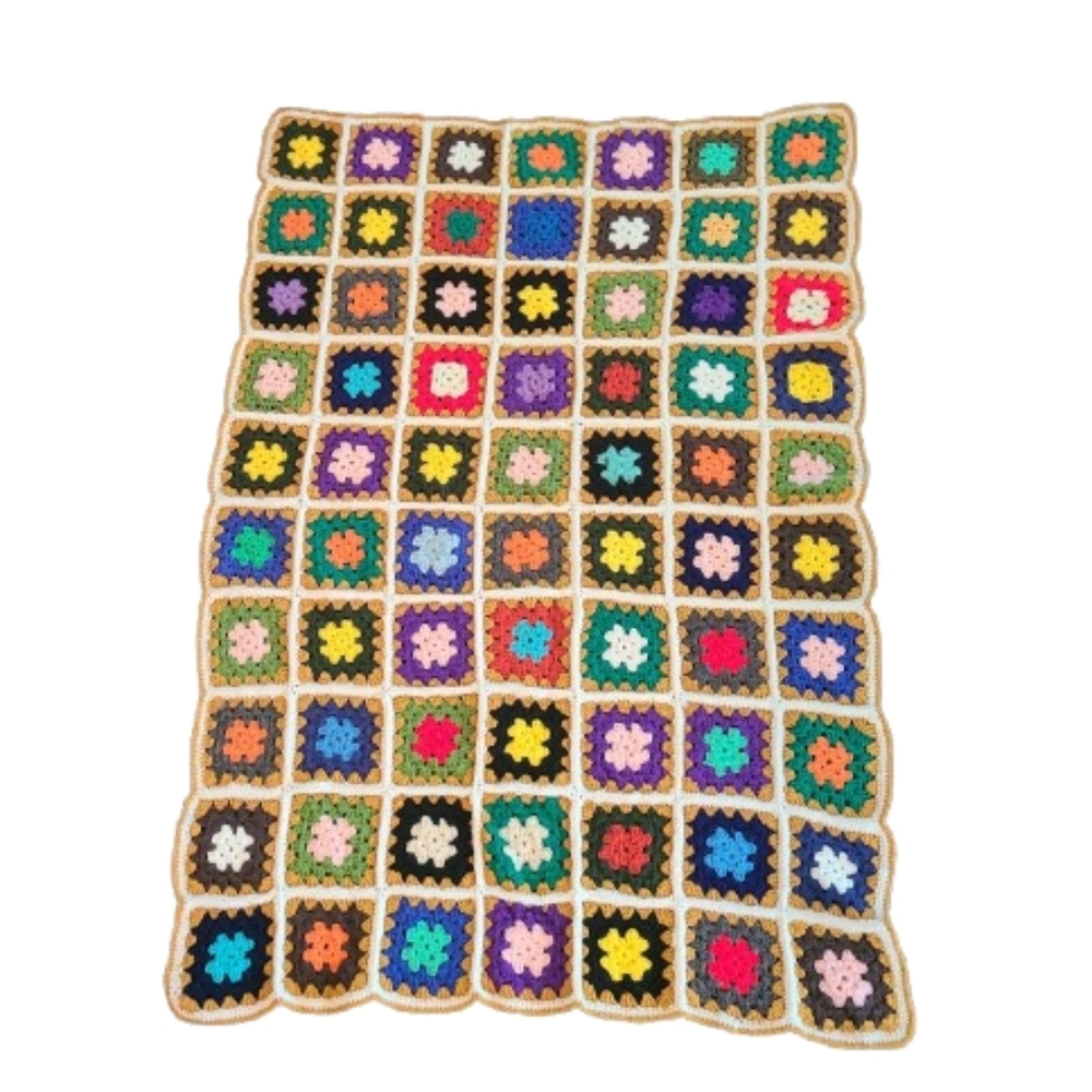Handmade Crochet Granny Rectangular Colorful Throw Blanket - Picture 2 of 6